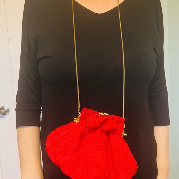 Antique 1990s Vanessa Red Small Elegant Evening Handbag Clutch Purse - Picture 7 of 9